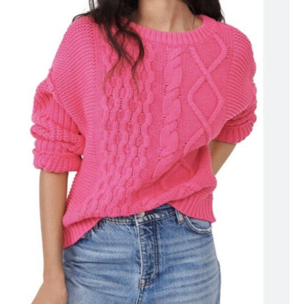 Free People Bright Pink Cable Knit Sweater